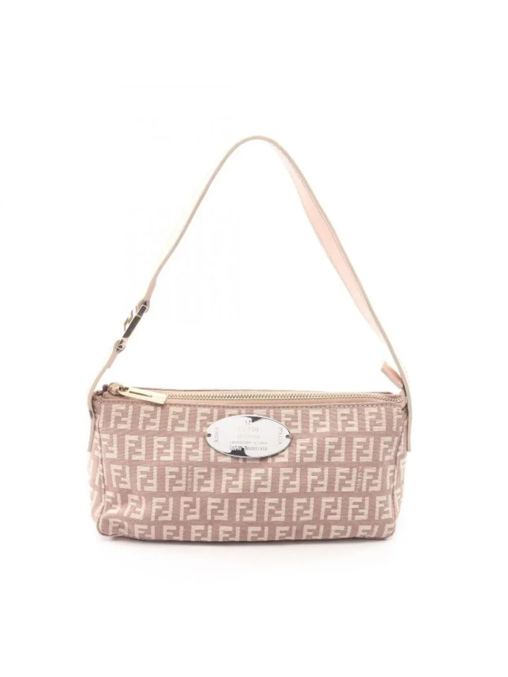 Fendi Handbag Zucchino Pouch Pink Beige Canvas Leather
